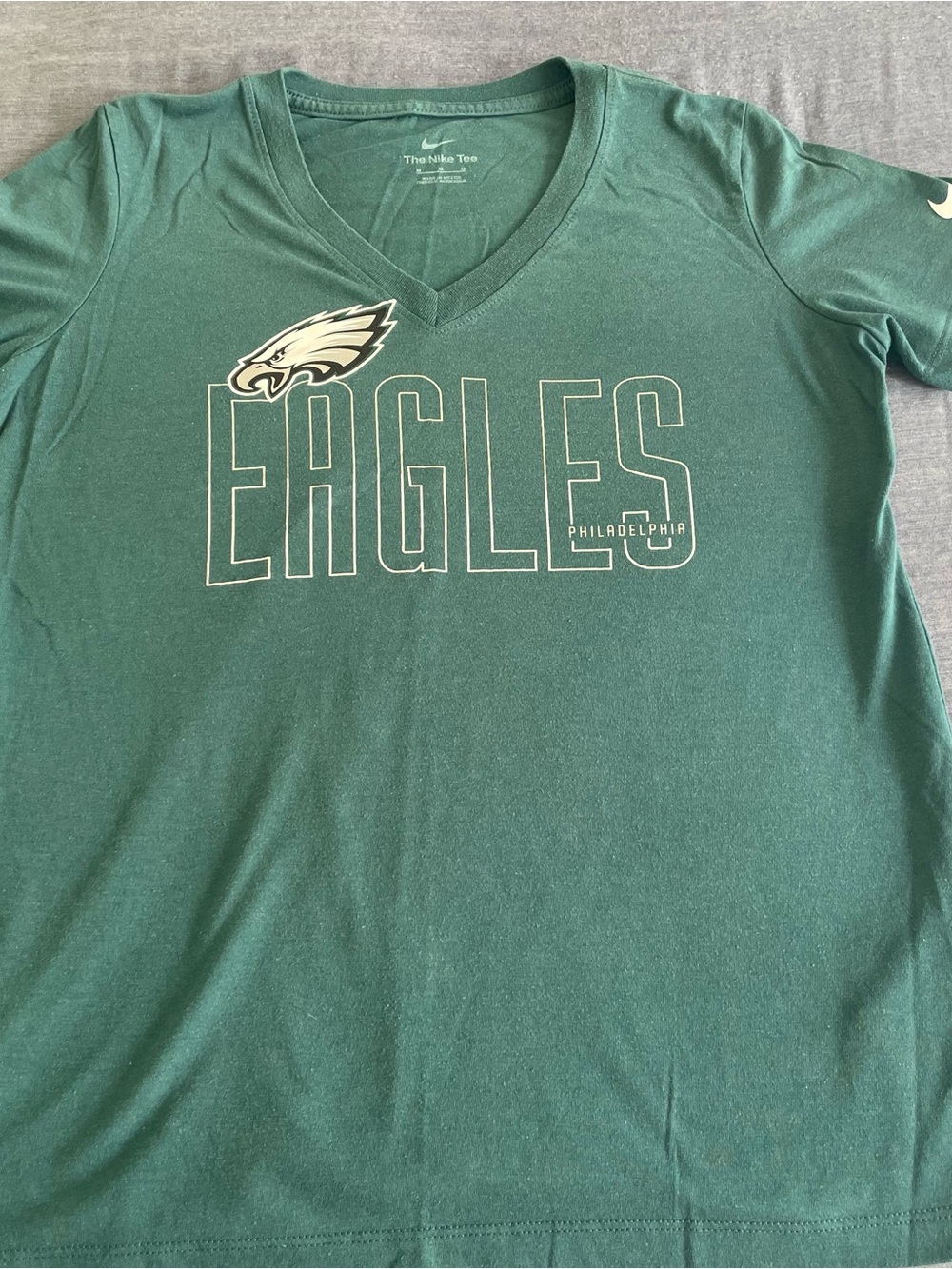 Nike Women’s Eagles V-Neck Tee - Green with White Logo